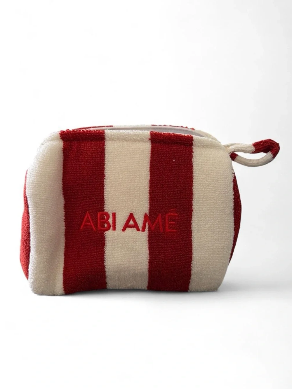 Red and Cream Striped Cosmetic Pouch